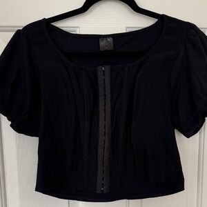 Black Puff Sleeve Cropped Corset Top with Boning